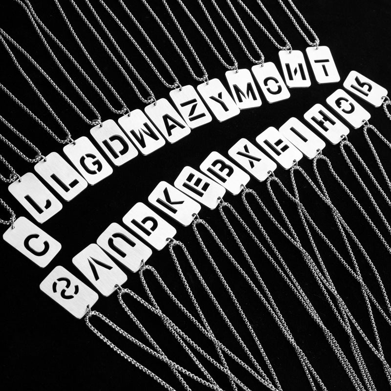 Letter hollow stainless steel necklace, original and niche design for men's fashion, street hip-hop, sweater, chain accessories