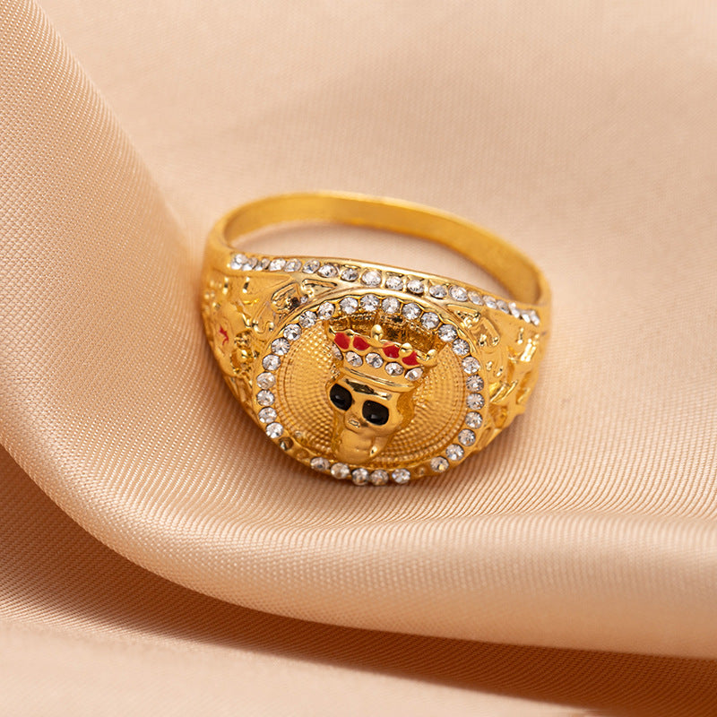 European and American style men's wide retro ring badge carved pattern ring fashionable personality trendy cool hand jewelry