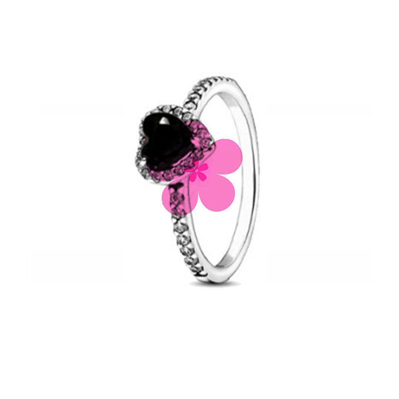 New style white copper plated 925 silver inlaid with diamonds, pink heart-shaped butterfly, simple rose, fashionable ring