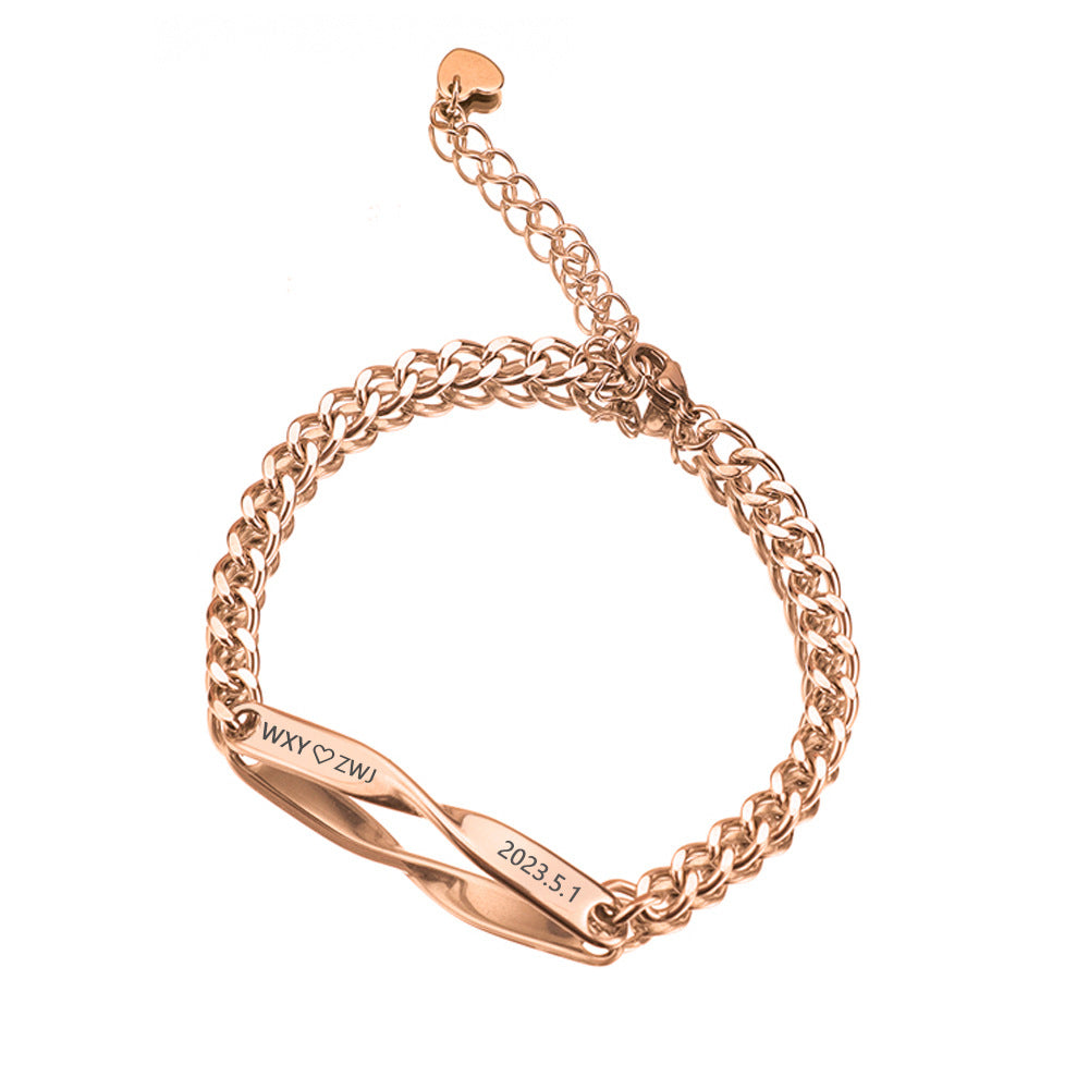 Cross border minimalist stainless steel M ö bius couple DIY engraved bracelet ins infinite symbol men and women commemorative gift
