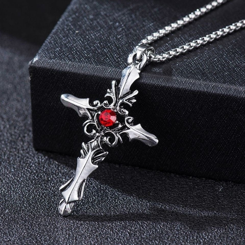 European and American jewelry, diamond necklace, cross pendant, simple retro versatile men's accessories, sweater chain