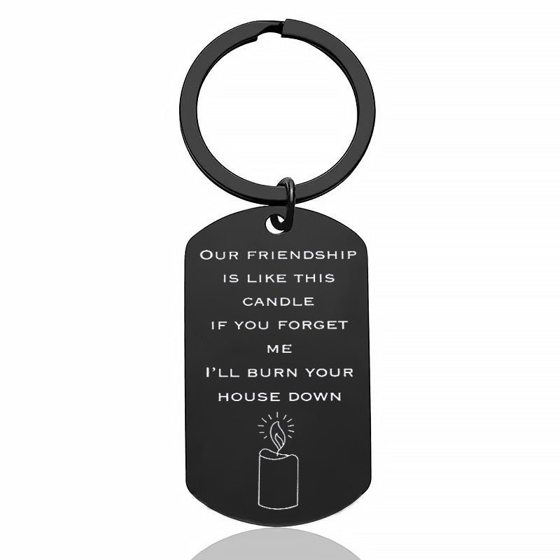 Cross border new gift for friends: stainless steel creative letter laser engraved keychain, customized holiday friendship gift