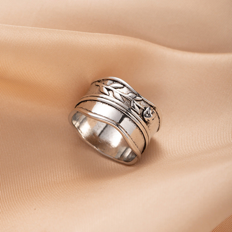 European and American style men's wide retro ring badge carved pattern ring fashionable personality trendy cool hand jewelry