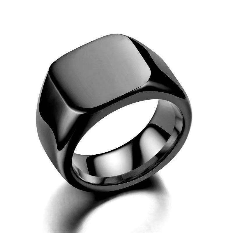 Cross border popular product from Europe and America, solid cast titanium steel ring, men's unisex seal badge, geometric ring with logo engraving capability