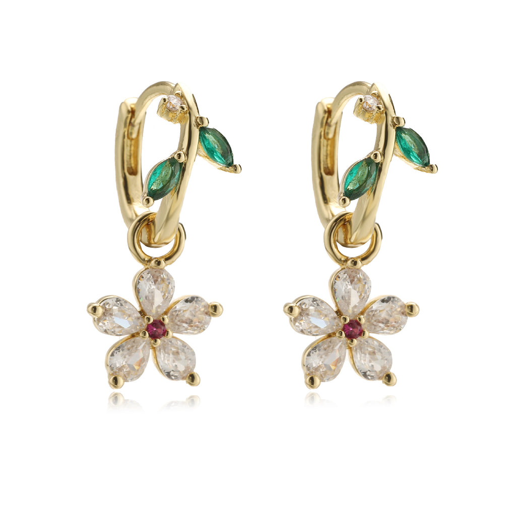 Three dimensional copper inlaid with pearls, colorful seven star ladybug earrings, fresh and sweet mushroom five petal flower ear clasp, ear ring