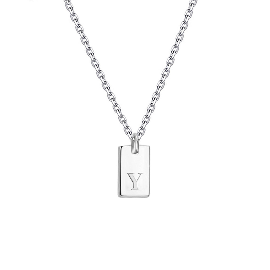 Geometric Metal Carving 26 English Letter Square Pendant Women's Necklace Copper Plated 14K Gold