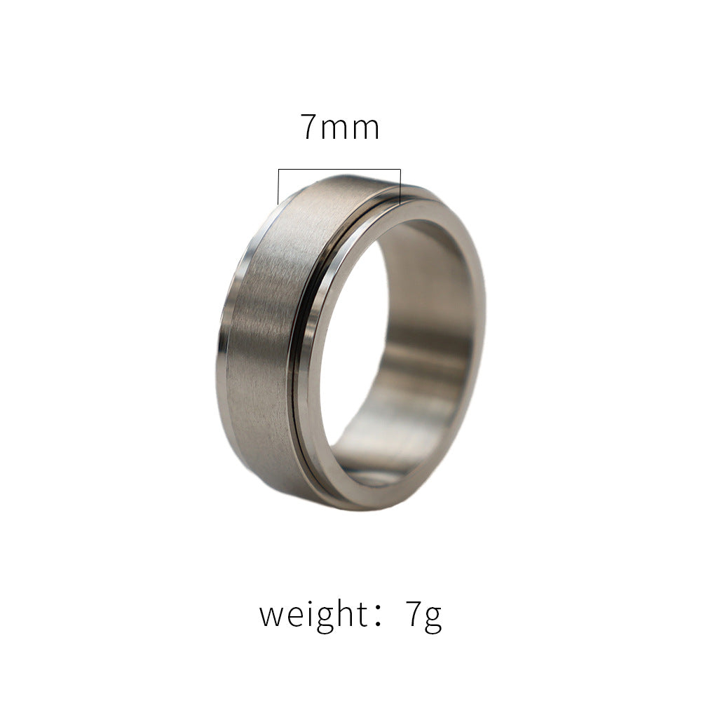 Plain engraved titanium steel brushed rotating ring with no fading, niche design, neutral style couple's ring, trendy ring