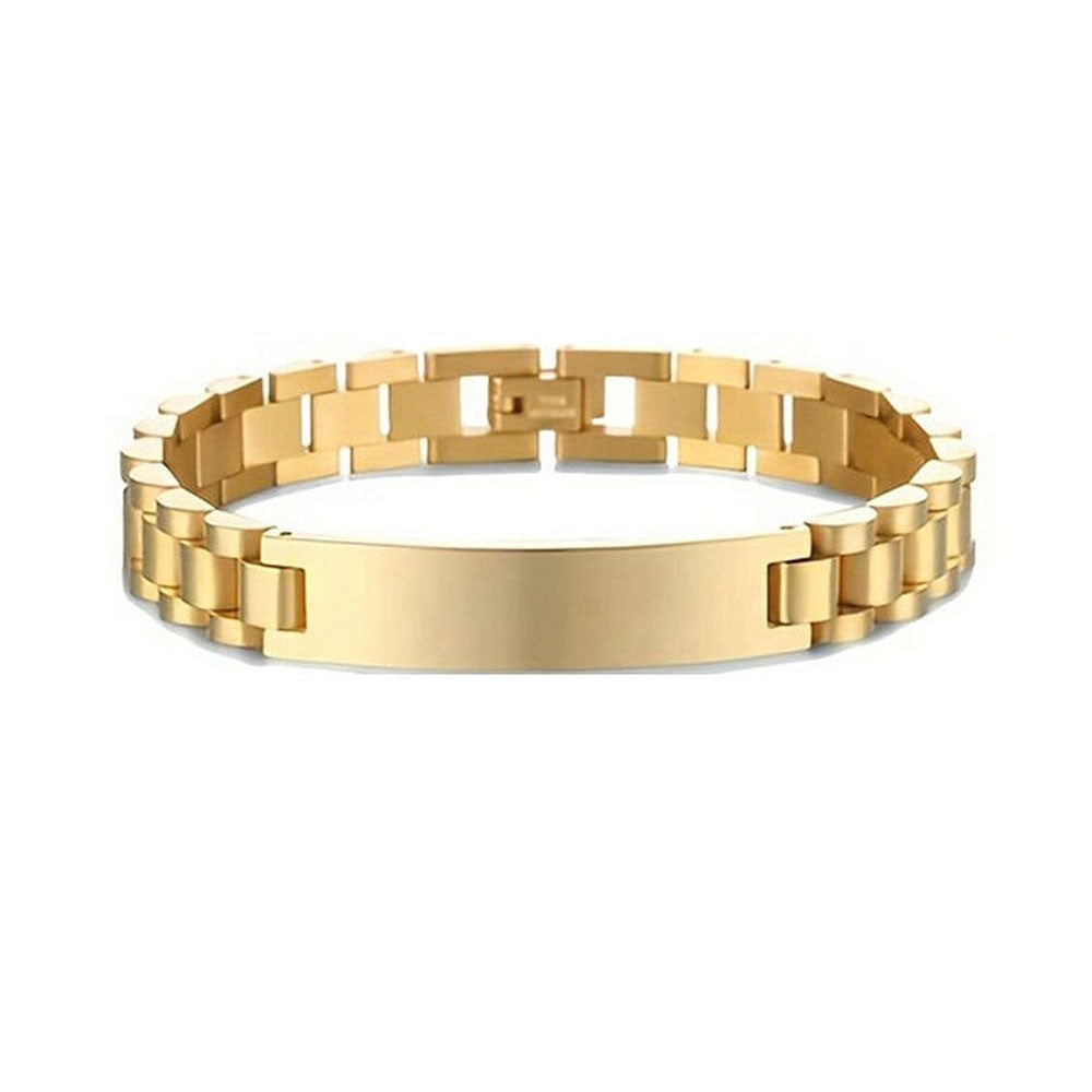 Hot selling European and American light luxury stainless steel men's curved bracelet with engraved lettering strap, metal bracelet for women