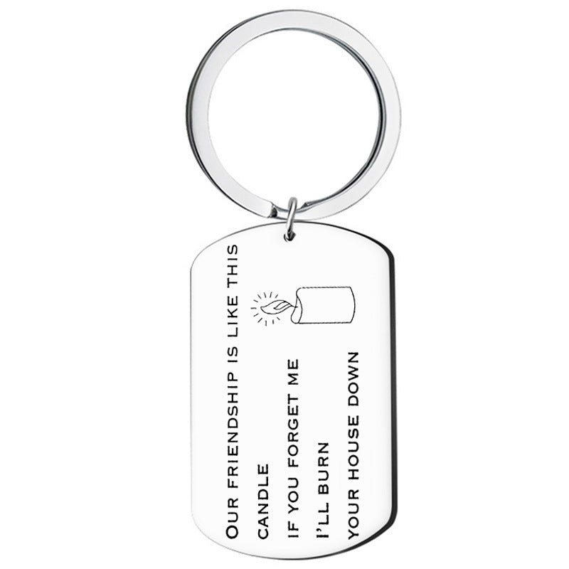 Cross border new gift for friends: stainless steel creative letter laser engraved keychain, customized holiday friendship gift