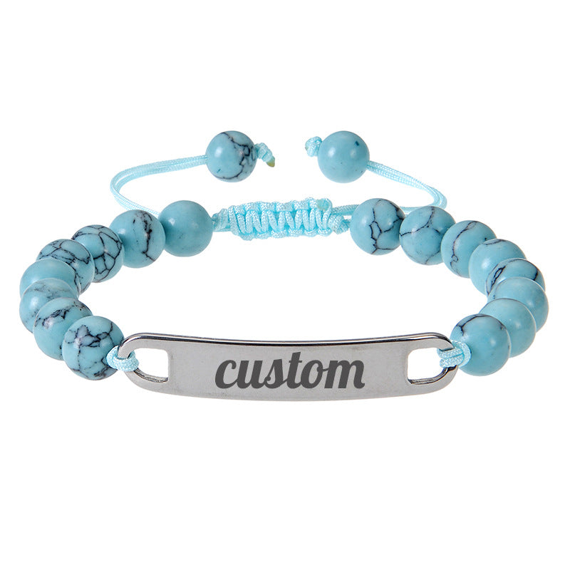 Cross border stainless steel curved plate engraved bracelet powder crystal frosted stone custom name bracelet DIY custom bracelet