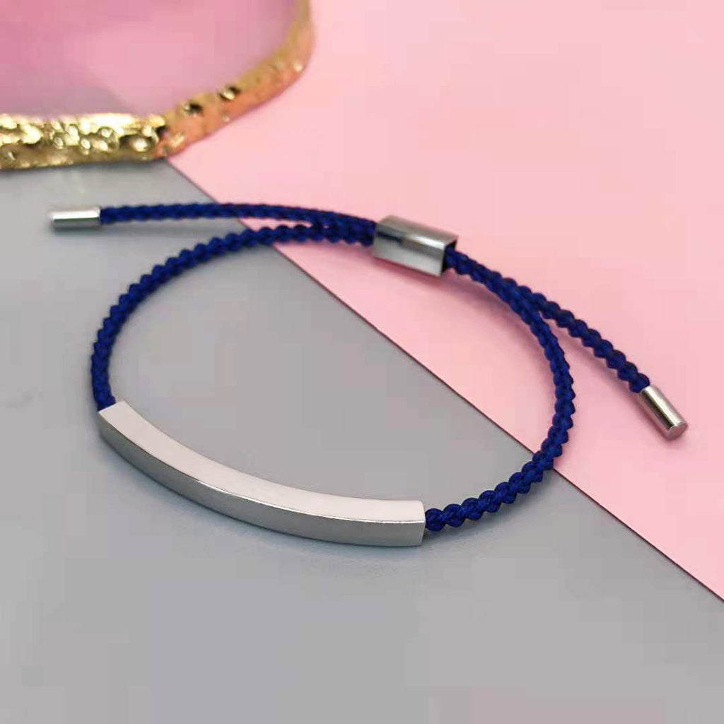 Design sense: titanium steel niche couple bracelet with adjustable braided rope, stainless steel bent tube bracelet, ins with engraved characters