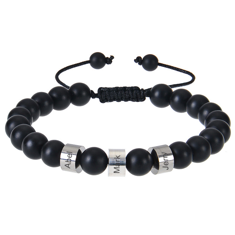 Stainless steel engraved bracelet 8mm natural tiger eye stone volcanic stone custom name bracelet men's Father's Day bracelet
