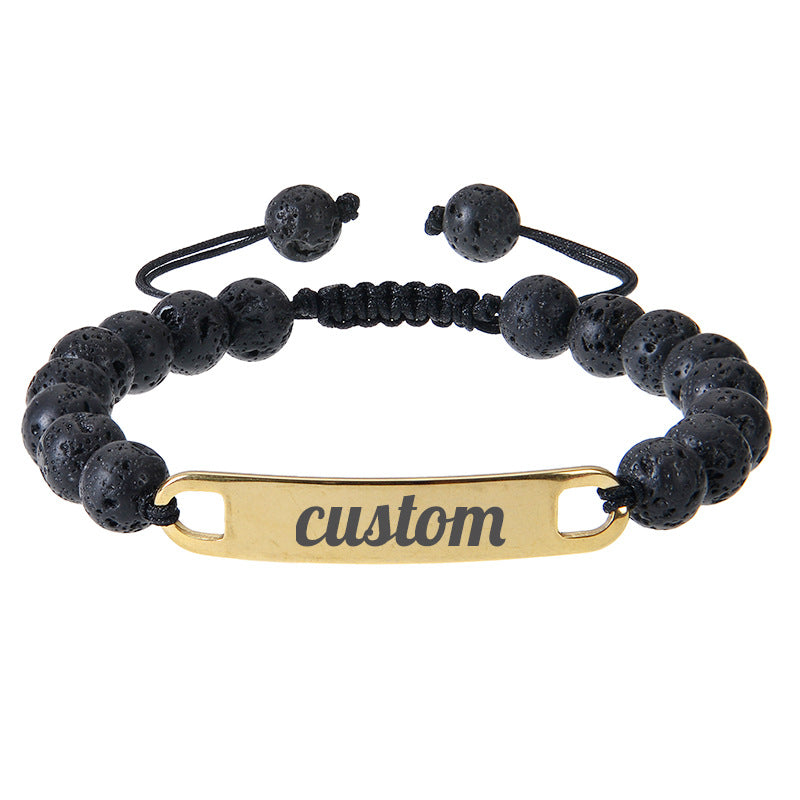 Cross border stainless steel curved plate engraved bracelet powder crystal frosted stone custom name bracelet DIY custom bracelet