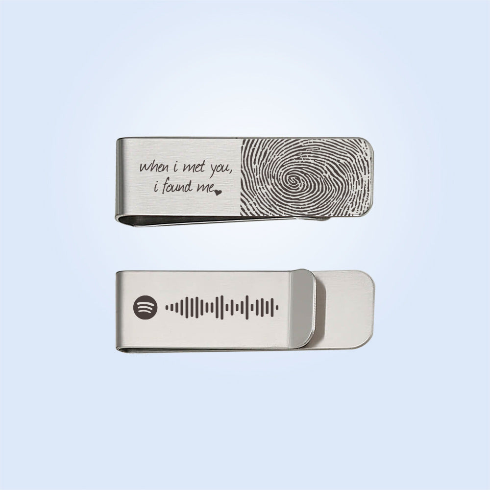 Hot selling fingerprint handwritten Spotify music code personalized laser engraving wallet in Europe and America