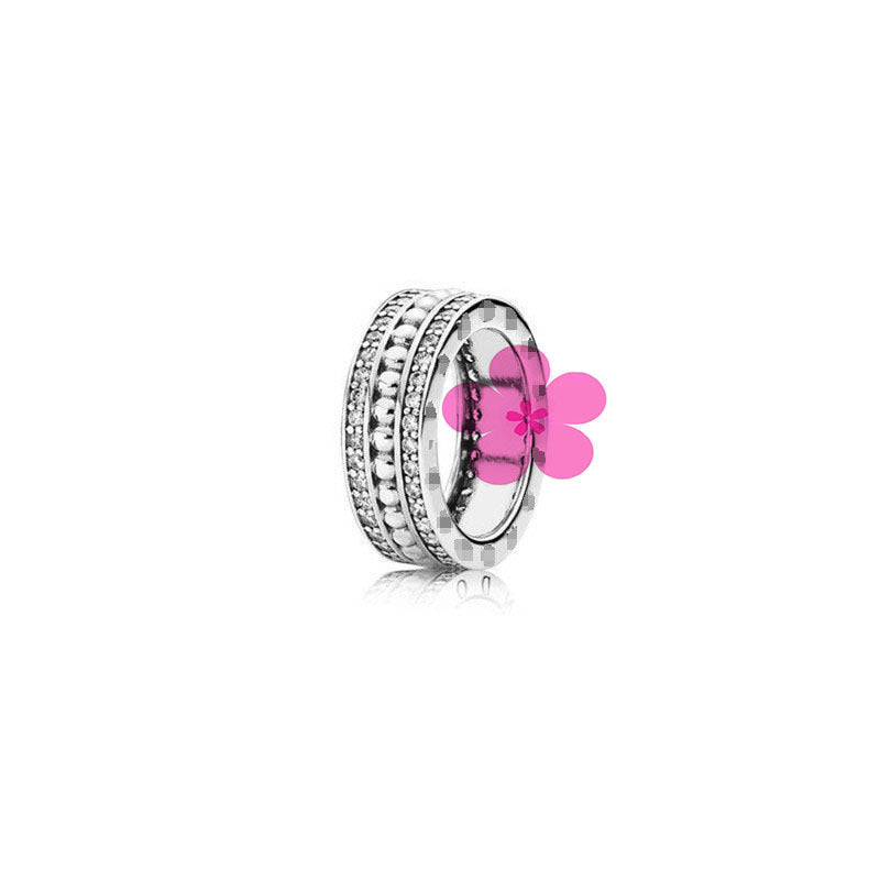 New style white copper plated 925 silver inlaid with diamonds, pink heart-shaped butterfly, simple rose, fashionable ring