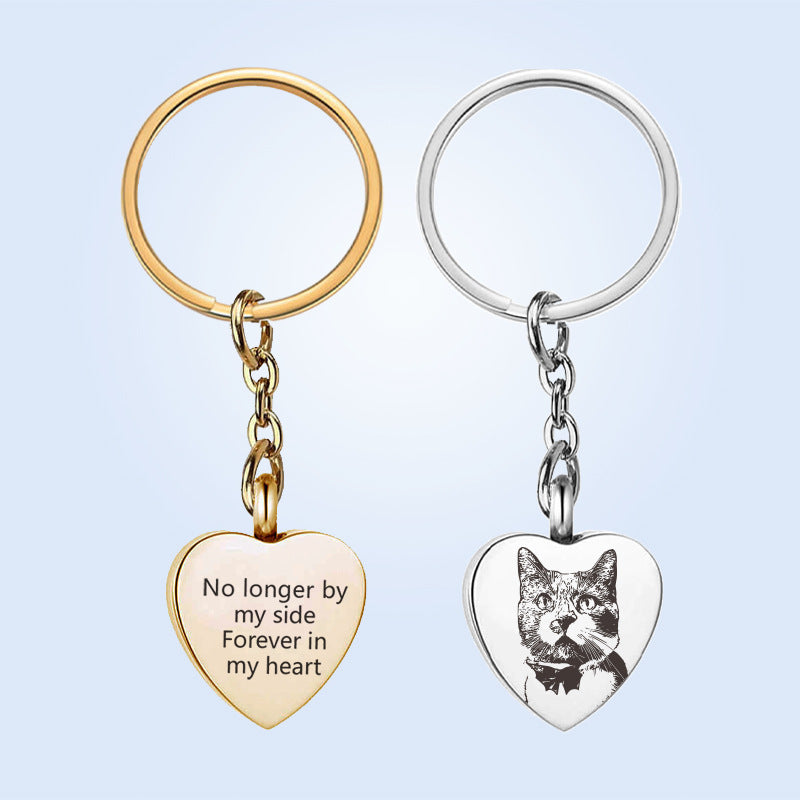 European and American foreign trade heart-shaped DIY pet urn keychain laser engraved Chinese and English keychain