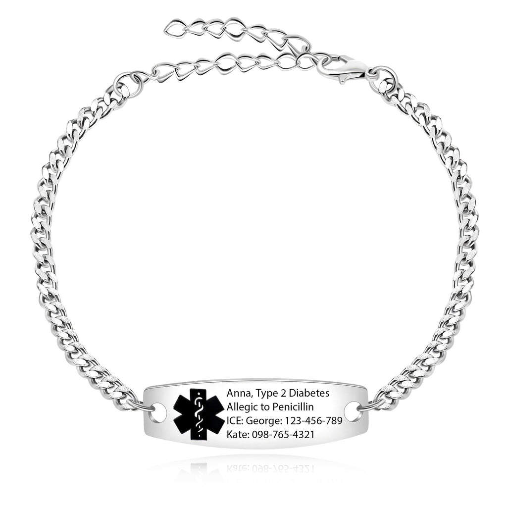 Cross border hot selling titanium steel bracelet, stainless steel curved plate, medical logo, engraved lettering, detachable double-layer bracelet