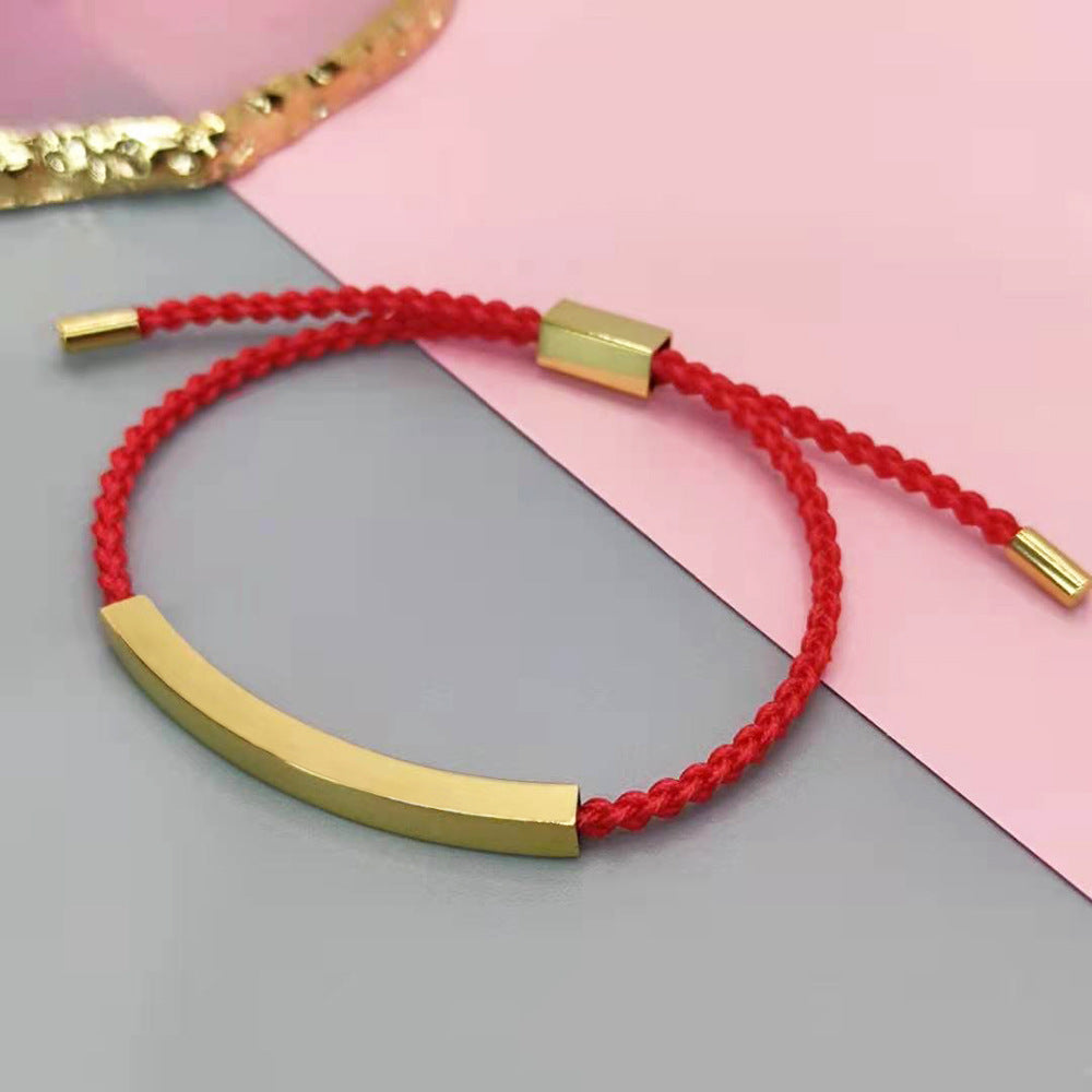 Design sense: titanium steel niche couple bracelet with adjustable braided rope, stainless steel bent tube bracelet, ins with engraved characters