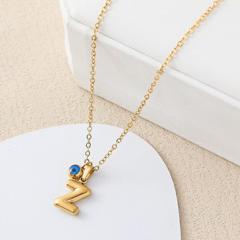Personalized letter eye necklace, simple stainless steel collarbone chain, English letter pendant