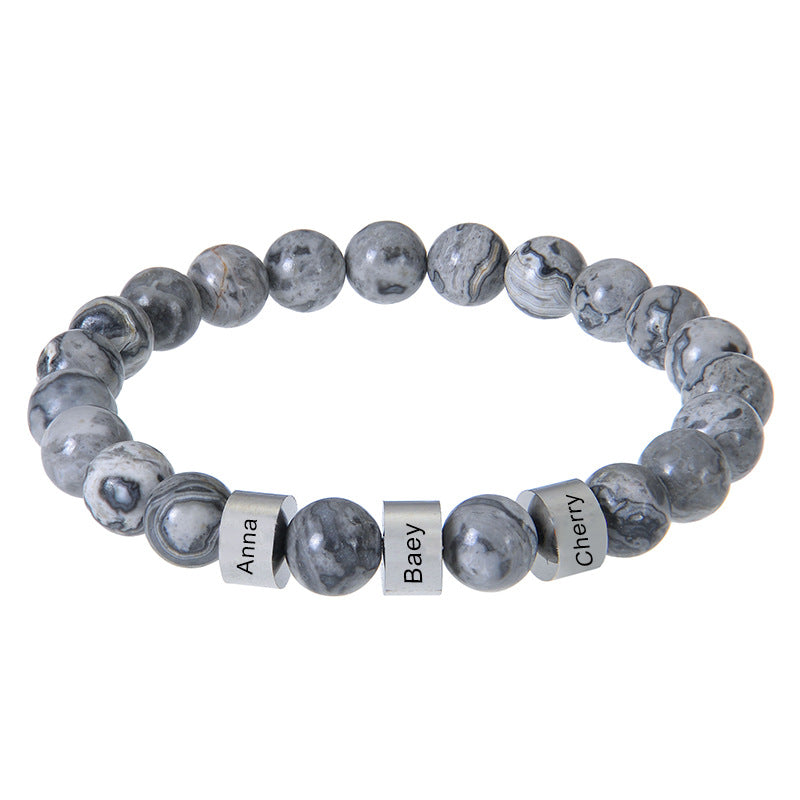 Stainless steel engraved bracelet 8mm natural tiger eye stone volcanic stone custom name bracelet men's Father's Day bracelet
