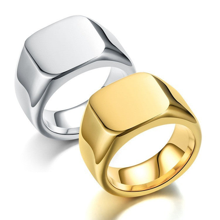 Cross border popular product from Europe and America, solid cast titanium steel ring, men's unisex seal badge, geometric ring with logo engraving capability