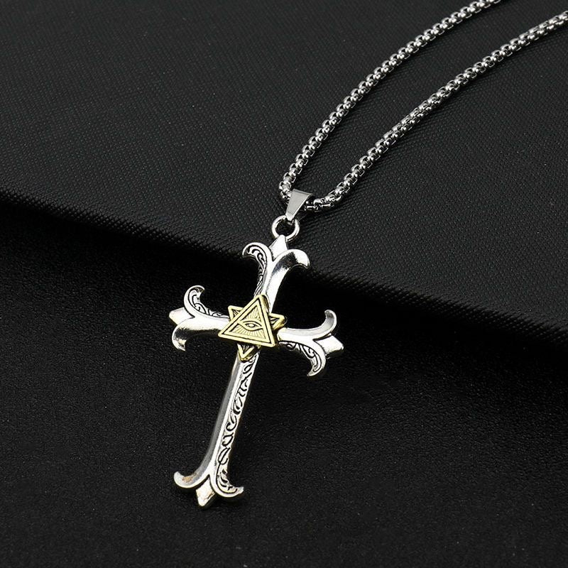 European and American jewelry, diamond necklace, cross pendant, simple retro versatile men's accessories, sweater chain