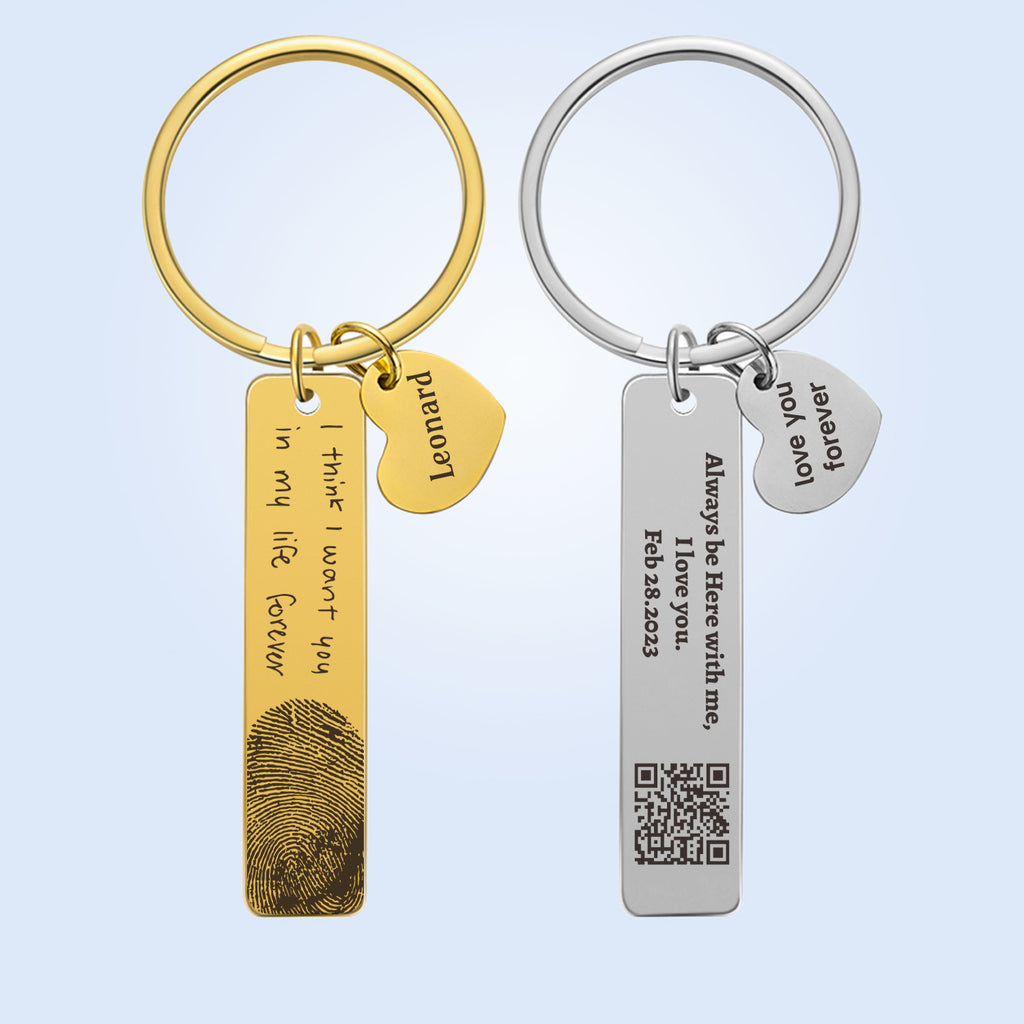 Cross border European and American DIY fingerprint QR code text stainless steel keychain