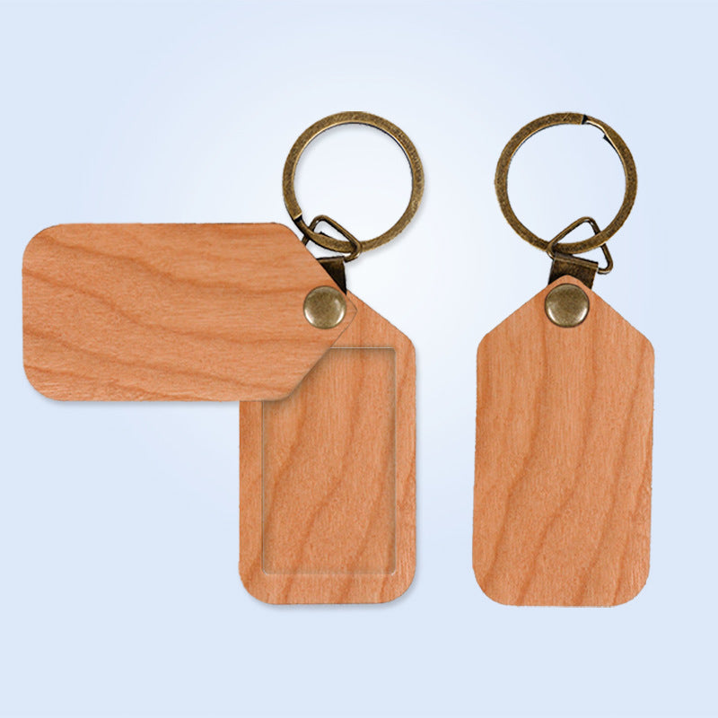 Hot selling black walnut color photos in Europe and America can be customized with personalized handwritten wooden keychains as small gifts
