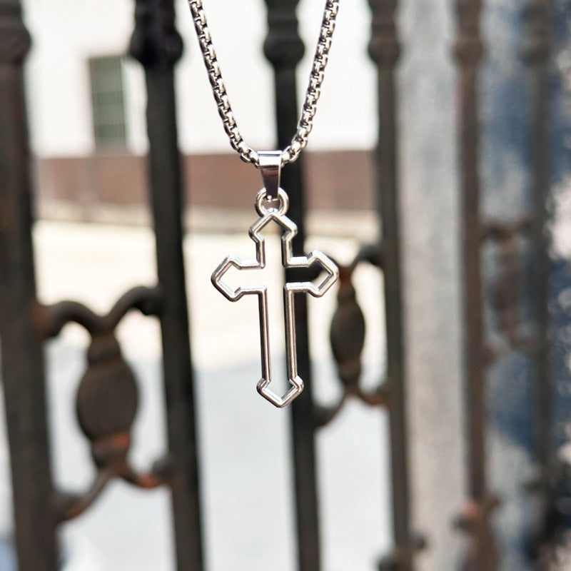 European and American jewelry, diamond necklace, cross pendant, simple retro versatile men's accessories, sweater chain
