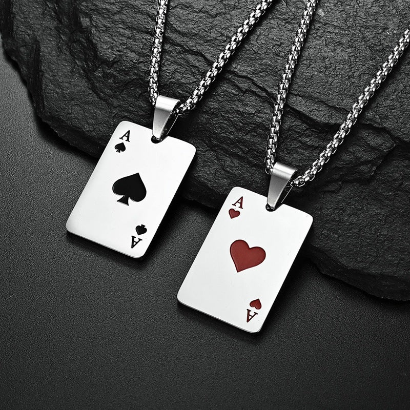 Lucky Spade Necklace Pendant, Personalized Spade Poker Pendant, Trendy Hanging Titanium Steel