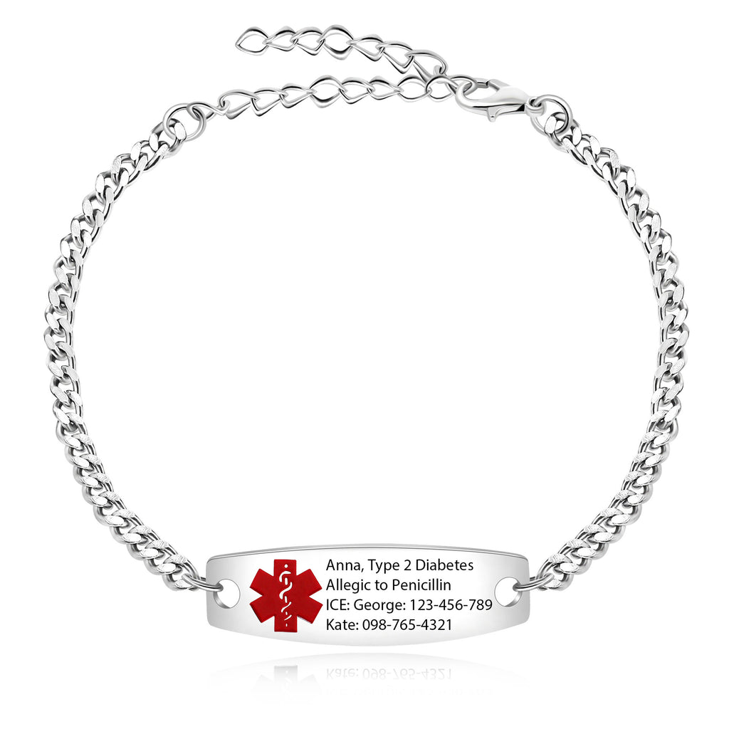 Cross border hot selling titanium steel bracelet, stainless steel curved plate, medical logo, engraved lettering, detachable double-layer bracelet
