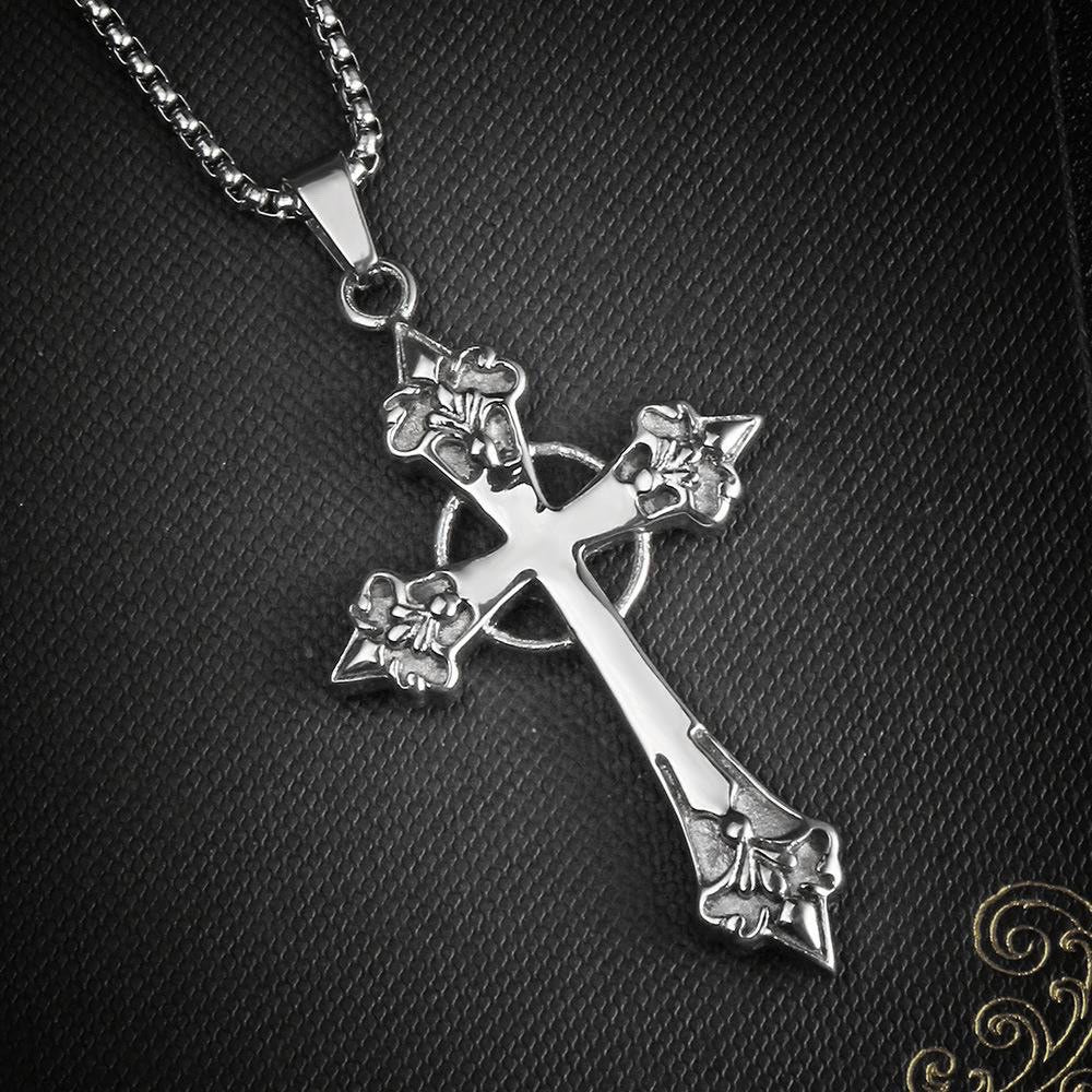 European and American jewelry, diamond necklace, cross pendant, simple retro versatile men's accessories, sweater chain