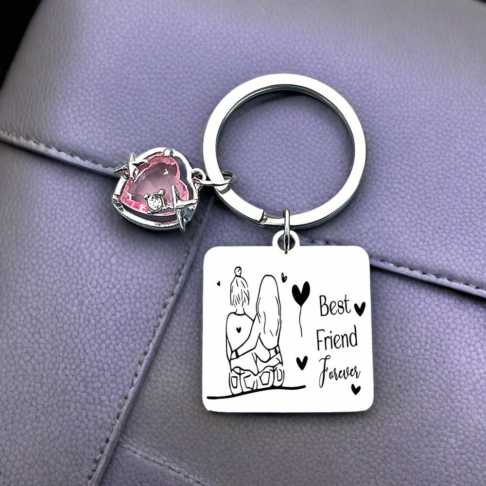 New sisters accessories pendant for good friends Cross border Euro American friendship gift Stainless steel key chain can be customized