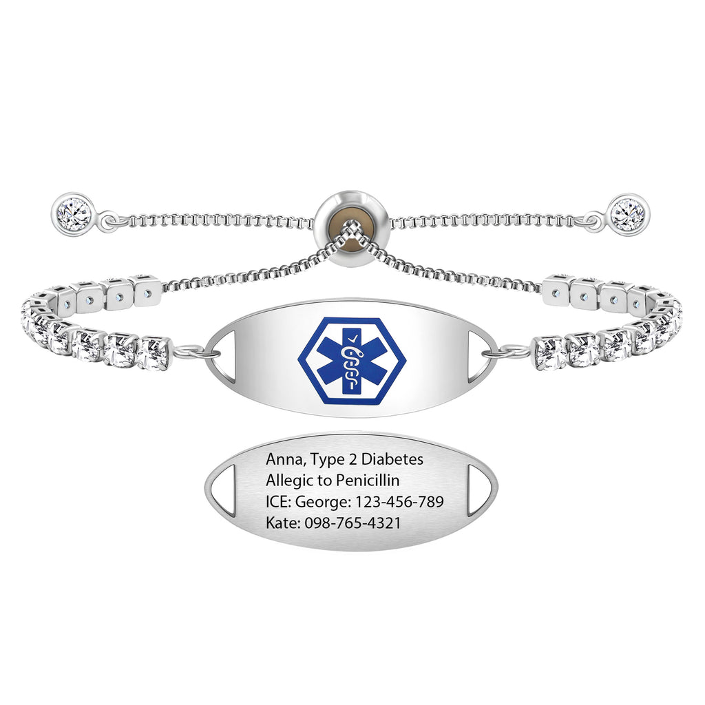 Cross border hot selling titanium steel bracelet, stainless steel curved plate, medical logo, engraved lettering, detachable double-layer bracelet