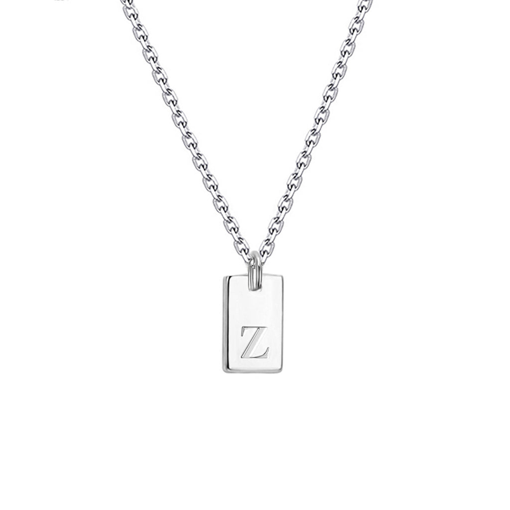 Geometric Metal Carving 26 English Letter Square Pendant Women's Necklace Copper Plated 14K Gold