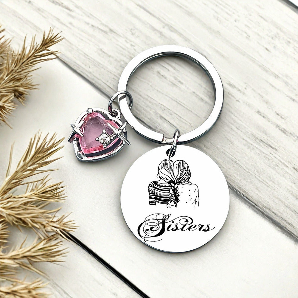 New sisters accessories pendant for good friends Cross border Euro American friendship gift Stainless steel key chain can be customized