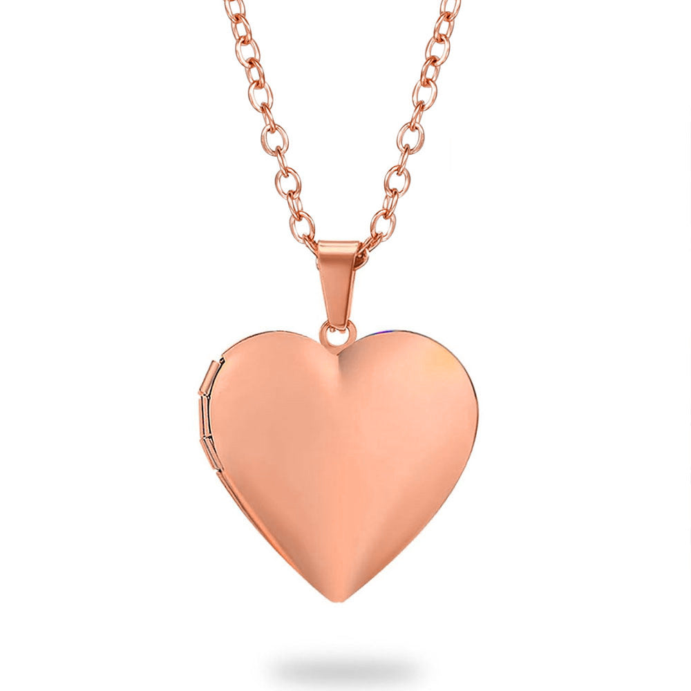 Stainless steel heart-shaped smooth pendant can open photo box, European and American cross-border fashion necklace, women's jewelry