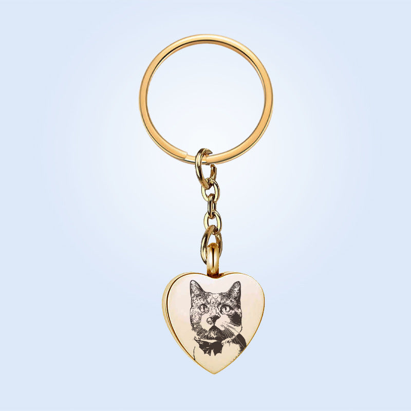 European and American foreign trade heart-shaped DIY pet urn keychain laser engraved Chinese and English keychain
