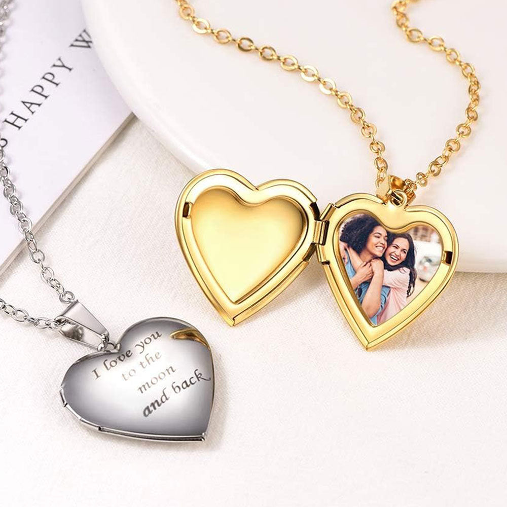 Stainless steel heart-shaped smooth pendant can open photo box, European and American cross-border fashion necklace, women's jewelry