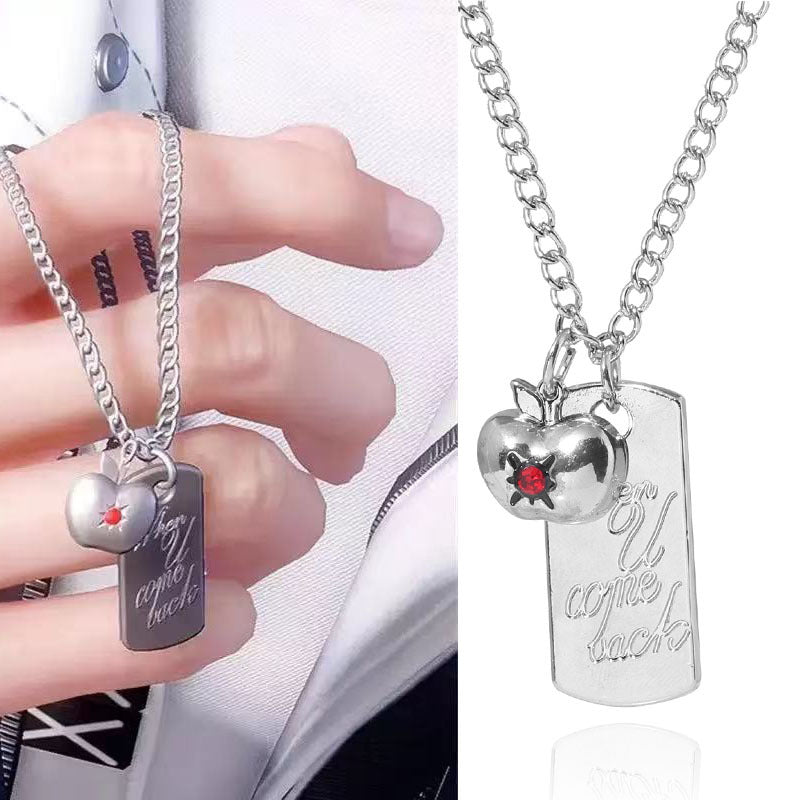 Metal square brand apple necklace pendant necklace