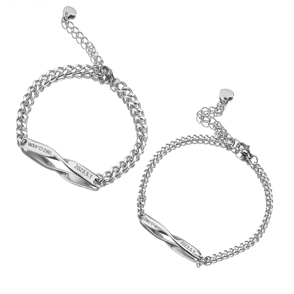 Cross border minimalist stainless steel M ö bius couple DIY engraved bracelet ins infinite symbol men and women commemorative gift