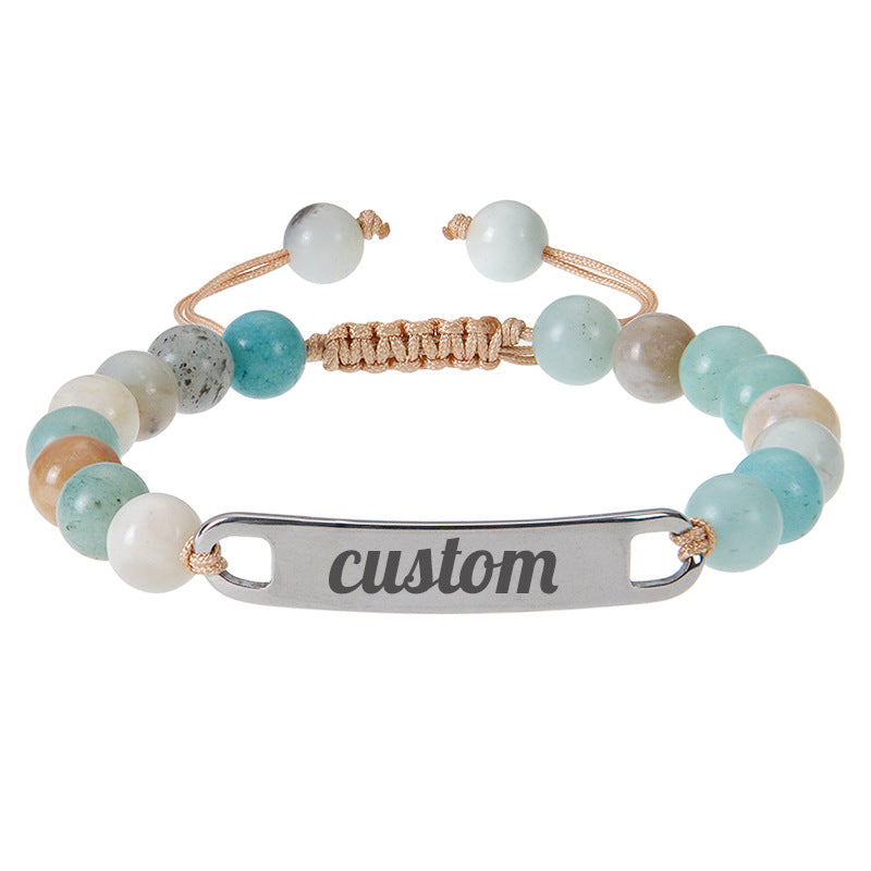 Cross border stainless steel curved plate engraved bracelet powder crystal frosted stone custom name bracelet DIY custom bracelet