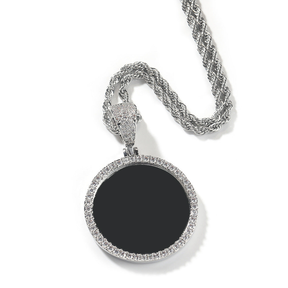 European and American Hip Hop Personalized Photo Pendant Copper Inlaid Zircon Solid DIY Creative Photo Necklace Cross border Jewelry